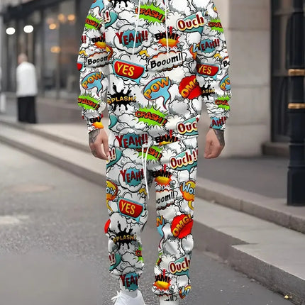 The new men's hoodie set for Spring and Autumn 2025 features a casual fashionable and comfortable 3D graffiti pattern print