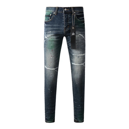 High Street American Distressed Men's Jeans Fashion Brand Coated Blank Stretch Skinny Button Fly Ripped Pants Trousers