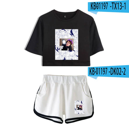 Fashion Youthful Wilbur?Soot Hidalgo Print Two Piece Set Women Sexy Shorts+lovely T-shirt Cute Dew navel Sport Girl suits