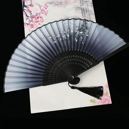 1 pcs Exiquisite Cat Patterns Summer Gift Cartoon Bamboo Wooden Folding Fan Fan Crafts Silk Fan Home Decoration