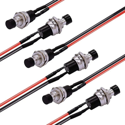 6Pcs 1A 250V AC 2 Pins SPST 6 Colors Normal Open Mini Momentary Push Button Switch with Pre-soldered Wires