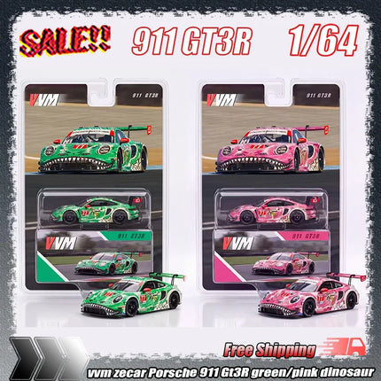 Vvm Zecar 1:64 Porsch 911 Gt3r Green/Pink Dinosaur Simulation Alloy Miniature Die-casting Car Model Custom Collection Toys Gifts