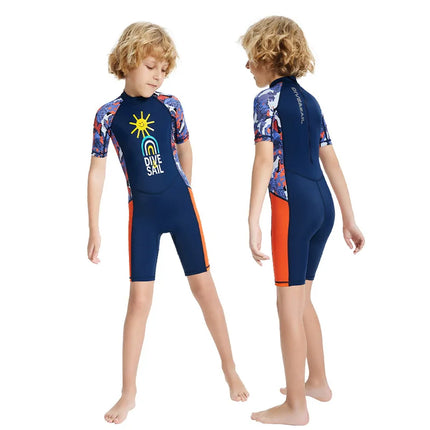 Children's Swimsuit Boys and Girls One-Piece Short-Sleeved Beach Sun Protection Professional Training Swimsuit
