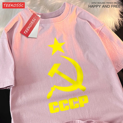 Cccp Hammer Sickle Star T-Shirts Couple Cartoons Sweat T Shirts Personality Summer Clothing Hip Hop Cotton Shirts Men Women