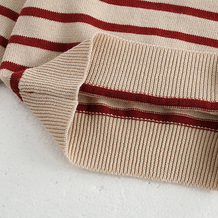 Classic Spring Baby Sweatshirt with Shoulder Buckle 0-3Y Toddler Stripe Knitted Pullover Girls and Boys Loose Base Tops Sweater