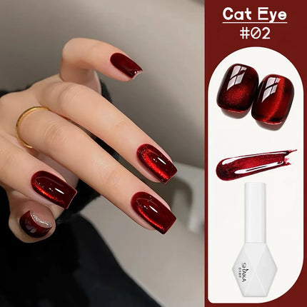 WS 10ML Red Wine Cat Magnetic Gel Nail Polish Glitter Semi Permanant Soak Off UV LED Gel Varnish For Manicure DIY Nail Supplies