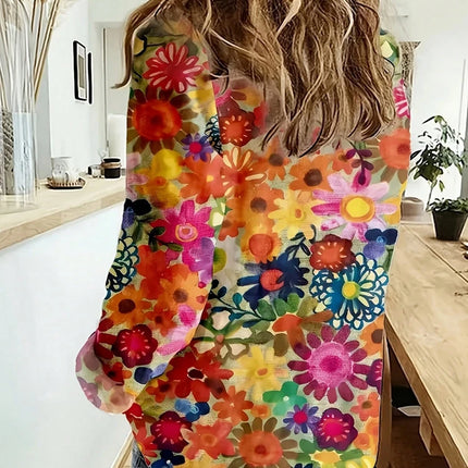 Plus Size Crushed Printed Button Casual Shirt Single Row Button Home Fashion Basic Versatile T-shirt
