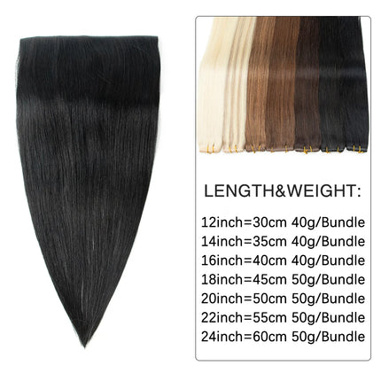 Butterfly Weft Hair Extensions Human Hair Invisible Flat PU with Hole Twin Tabs Hair Weft 12-24inch Microlink Application 40-50g