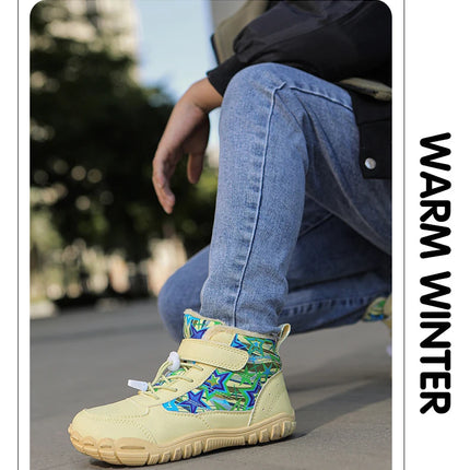 Waterproof Kids Barefoot Snow Boots 2025 New Wide Toe Winter Warm Fur Lined Shoes for Boys Girls Cold Weather Outdoor Sneakers