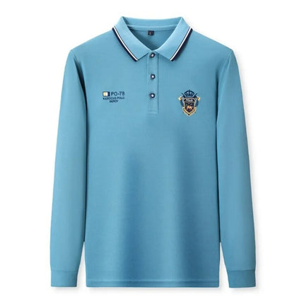 New Men's Long-sleeved Cotton Polo Shirt Fashion Embroidery Casual Bottom Pullover Shirts Tops Men's Clothing