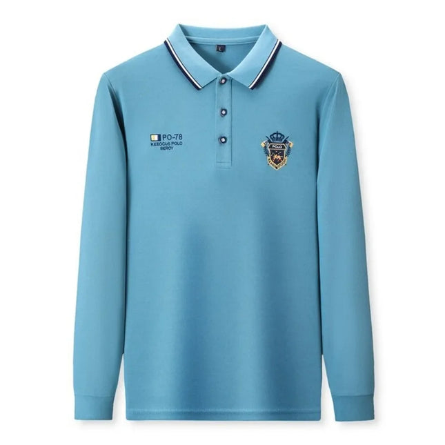 New Men's Long-sleeved Cotton Polo Shirt Fashion Embroidery Casual Bottom  Pullover Shirts Tops Ropa Para Hombre