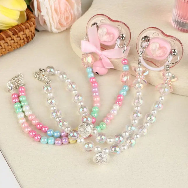 【Beautiful】Sweet Beads Chain Pacifier Gag Collar Couple Toy Soft Silicone High-end Adult Pacifier Creating An Exclusive Luxury