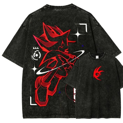Classic Anime Manga Games Sonic Peripherals Print T-shirts Fashion Loose Casual Oversized Tee Men Women Retro Washed Cotton Tops