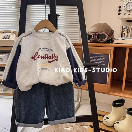 Spring Children Boys Long Sleeves YBFSKID Spliced Letter Print Kids Baby Boys Undershirt Round Collar Casual Toddler Boy T-shirt