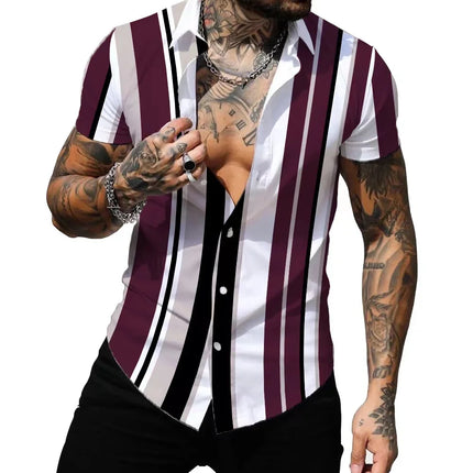 Hawaiian Men's Shirt Summer Fashion Sexy Striped Printed Shirts For Men Casual Tops Tee Male Clothing Oversized Camisa