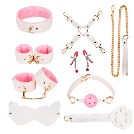 Exotic Accessories Couples Adult Games Erotic Bdsm Set Sexy Leather Plush Sex Toys Bondage Kit Handcuffs Blindfold Flirt Whip 18