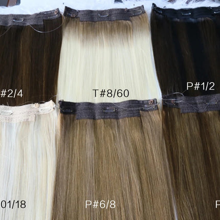 Fish Line Human Hair Extensions Straight Invisible Wire Natural Hairpieces Remy Clip In Human Hair Extension 16"-24" Hair Weft