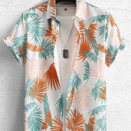 Hawaiian Botanical Flower Print Men's and Women's Short Sleeve Lapel Seaside Button-Down Shirt Top Casual Fashionable Shirts