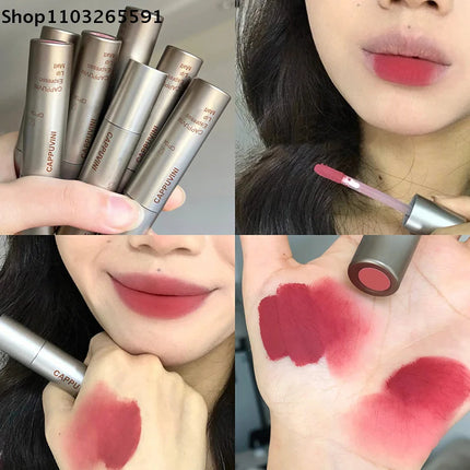 Cappuvini Mini Silver Tube Matte Velvet Lip Gloss – Waterproof, Non-Stick, Smudge-Proof, Long-Lasting Liquid Lipstick