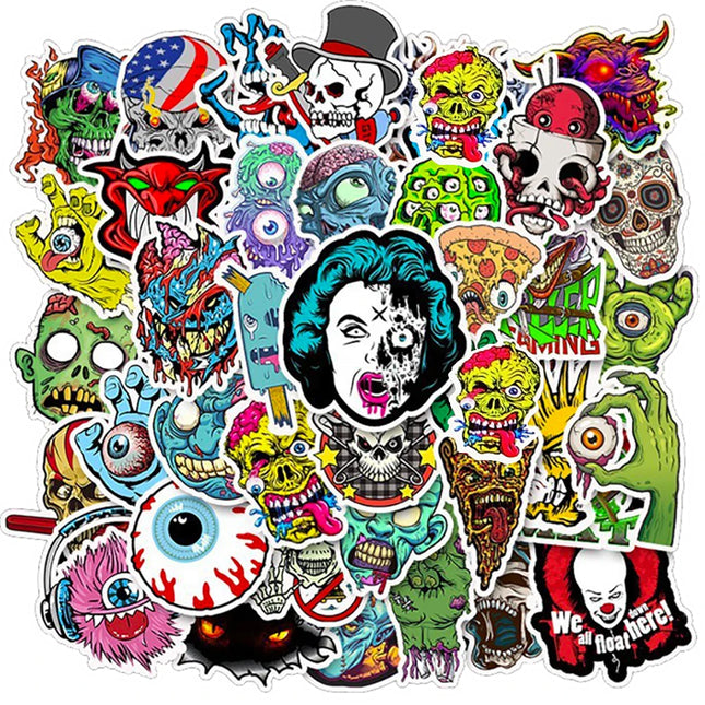 10/30/50PCS Horror Series Skull Zombie Cool Stickers Laptop Guitar Luggage Waterproof Graffiti Sticker Decal Kid Classic Toys