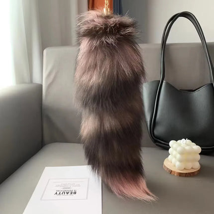 Natural Fox Fur Tail Keychain Furry Y2k Beautiful Accessory Fox Tail Keychain Length 40 Cm Car Keychains for Women