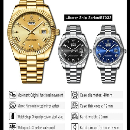 Fashion Men's Quartz Watch, Top Brand Sports Quartz Men's Watch, Stainless Steel Waterproof Date Week Watch, Men's watches for men
