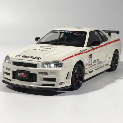 1:24 Nissan GTR R34 Skyline Super Sports Car Alloy Metal Diecast Model Car Home Decoration Desktop Display Ornament Holiday Gift