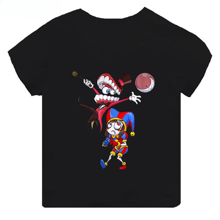 Hot Sale The Amazing Digital Circus Print Kids T-shirt Girls Clothes Baby Boys Black Short Sleeve Cotton T Shirt Children Tops