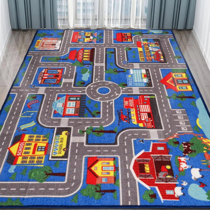 Boy and Girl Game Carpet Blue Pink Green Soft Climbing Mat Urban Road Rail Transit Carpet Office Children's Room Decoration