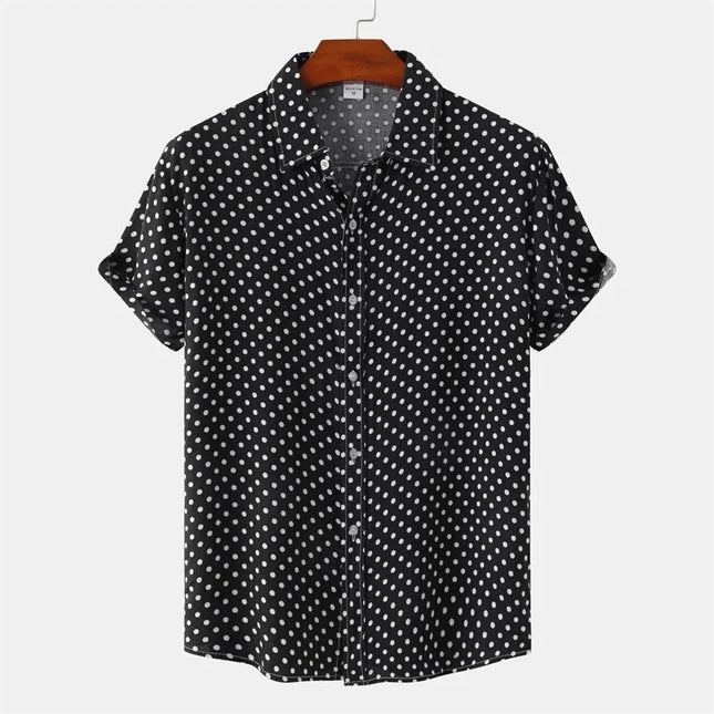 Fashion Solid Colored Dots Hawaiian Shirt Men Casual Short Sleeves Summer 3d Printed Button Blouse Tops Street Button Shirts
