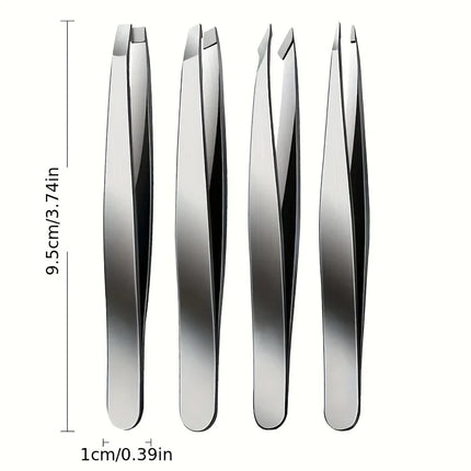4-Piece Professional Tweezer Set, Perfect for Eyebrow Hair Removal, Very Effortless and Relaxed to Remove Splinters