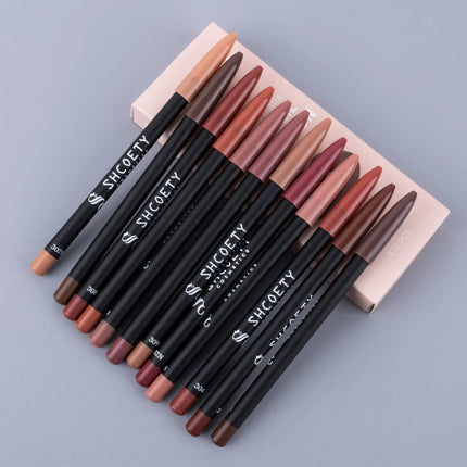 12pcs Professional Lip Liner Pens Set 12 Colors Matte Non-Stick Nude Lipstick Pencils Long-Lasting Moisturizing Lip Makeup Kit
