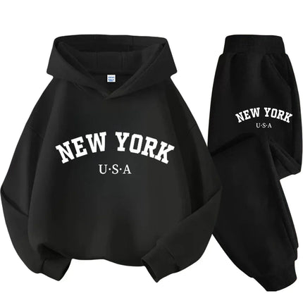 Kids Fashion Simple USA New York Alphabet Print Casual Suit Boys Outdoor Sports Suit Girls Fall and Winter Comfortable Warm Suit