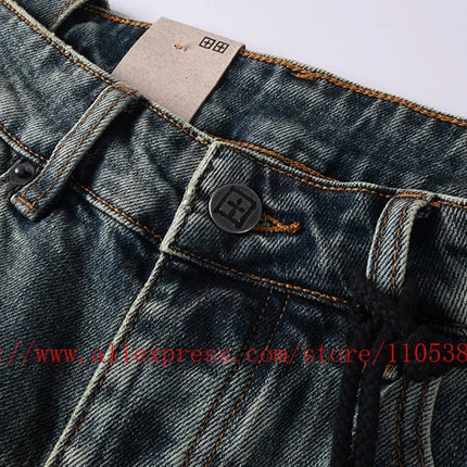 2026 Hot New Men's Blue Acid Washed Denim Shorts Distressed Ripped Embroidered Slim Fit Casual Shorts Streetwear Bottoms