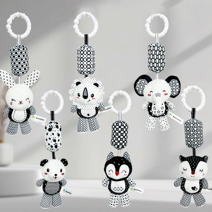 Stroller Bed Crib Hanging Bell Plush Doll Baby Infant Rattles Newborn Black White Visual Grab Ability Training Toy for Bebe Gift