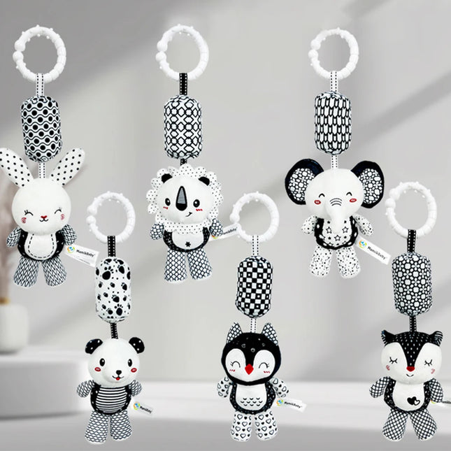 Stroller Bed Crib Hanging Bell Plush Doll Baby Infant Rattles Newborn Black White Visual Grab Ability Training Toy for Bebe Gift