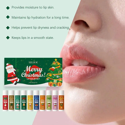 Christmas Themed Lip Balm Set 10pcs Moisturizing Hydrating Lip Balm With Various Flavors Perfect Holiday Gift