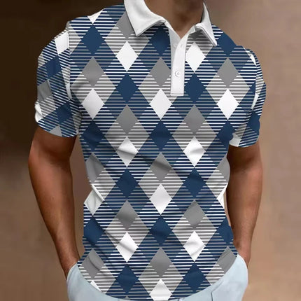 Fashion Men's Polo T-shirt 3D Patchwork Checkered Printed Street Top Daily Casual Short Sleeved Men's Clothing