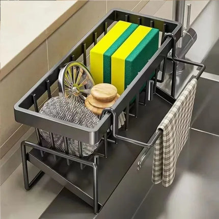 1Pc  Kitchen Storage Rack, Dishcloth Holder, Draining Rack, Faucet Sink Sponge and Steel Wool Organizer