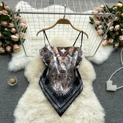 Women's Slim Fit Printed Tank Top Knot Back Design Versatile Strapless Top Commute Style Summer Collection