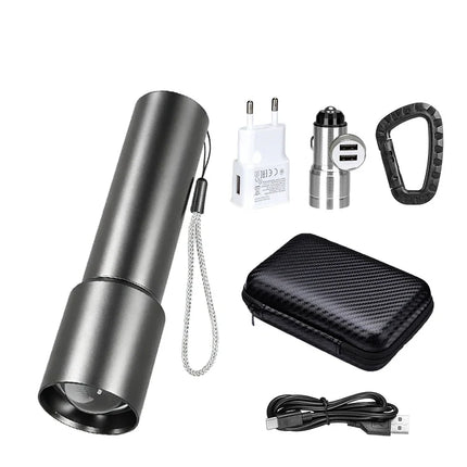 Mini Flashlight USB Rechargeable Aluminum Alloy Flashlight Super Bright LED Bead Adjustable Focus Long-range Portable Flashlight