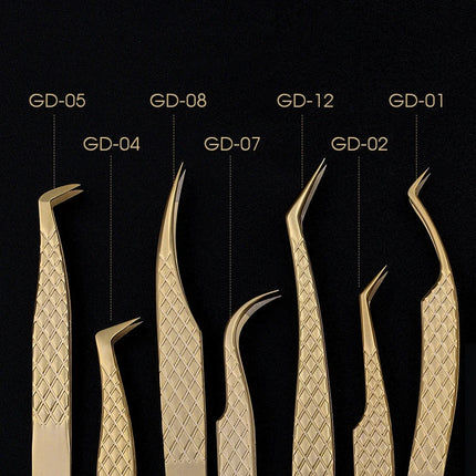 GEMERRY Golden Fiber Tips Eyelashes Tweezers Extension Stainless Steel Tweezer for Volume Fans Professional Tools