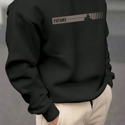 Men's autumn and winter fashionable casual loose fortune letter graphic printed long-sleeved round-neck sweatshirt