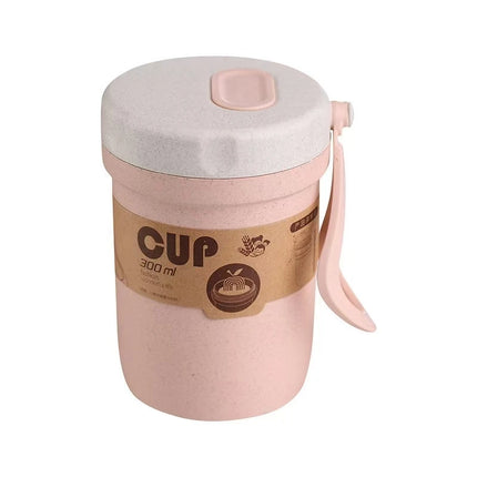 Wheat Straw Coffee Cups, Portable Microwaveable Breakfast Cup, 3 Colors Reusable Healthy Drinking Mugs with Spoon for School Off