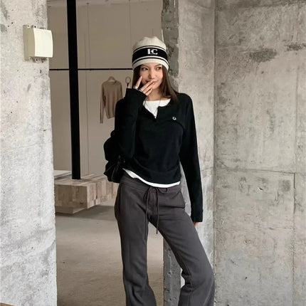 2024 Autumn Winter Long Sleeves Korean Fashion Style O-neck T-shirt for Women Fake Two-Piece T-shirts Ladies Top Tee Clothes