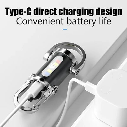 Mini Keychain Flashlight Rechargeable COB Pocket Work Light with Hook Emergency Warning Lamp for Camping Hiking Walking Outdoor