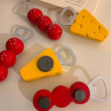 1pc household cute magnetic bottle opener, Tomatoes on sticks cheese refrigerator sticker, decorative bottle opener