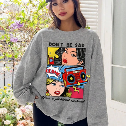 Cartoon Beauty Printing Sweatshirts For Womens Casual Comfortable Crewneck Hoodies Loose Fleece Warm Sportswear Clothes