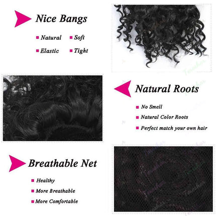 Synthetic Afro Puff Kinky Curly Hair Updo Ponytail Extension with Bangs Drawstring Ponytail for Black Women, Afro Hair Ponytail