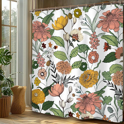 Miyotaa Flower Blossom Spring Shower Curtain Set 60Wx71H Inches Vintage Retro Vintage Botanical Plant Blush Polyester Waterproof
